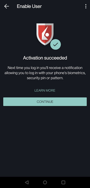 Image of the IBKR mobile sucessfully activated message for android phone. 